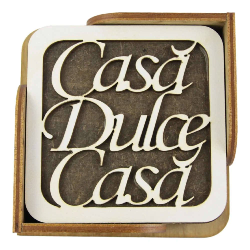 Set 6 suporturi pahare din lemn 10 CM "Casa dulce casa"