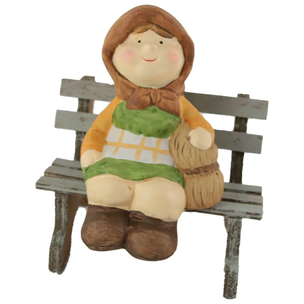 Figurina Bunic/Bunica pe banca din ceramica 14 CM - imagine 2