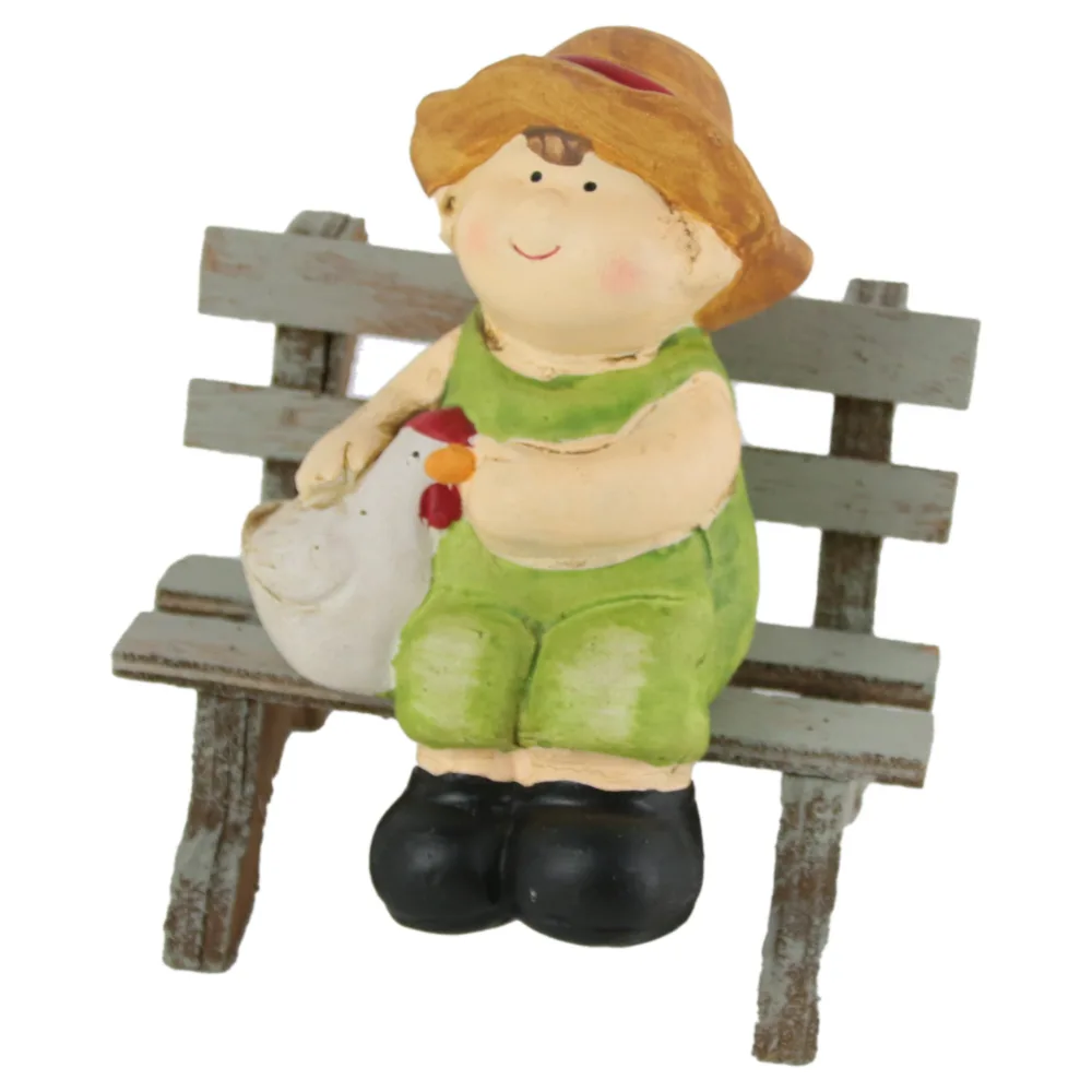 Figurina Baiat/Fata pe banca din ceramica10 CM - imagine 2