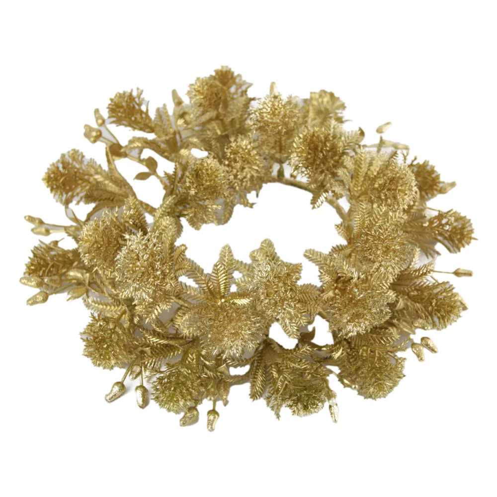 Coroana decorativa Floare Matase Aur, 24 CM