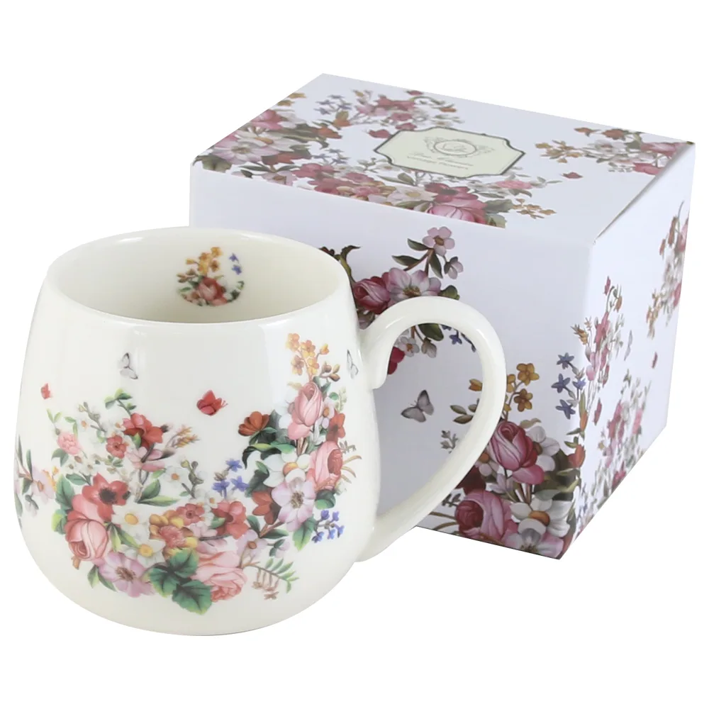 Cana portelan 430 ml "Flowers White", in cutie decorativa