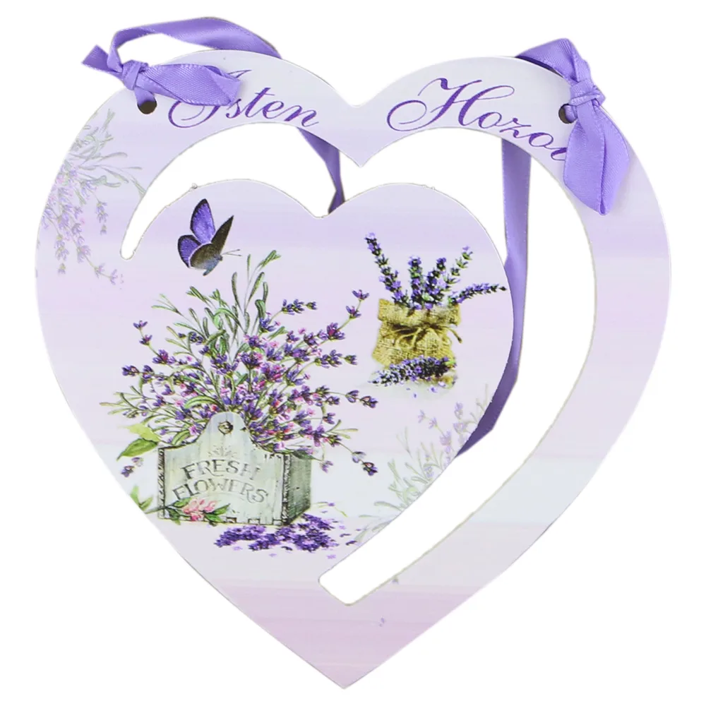 Ornament perete/usa din lemn 17 CM "Isten hozott", inima, lavanda - imagine 2