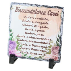 Placa ardezie "Binecuvantarea Casei" 14 x 14 cm Trandafiri