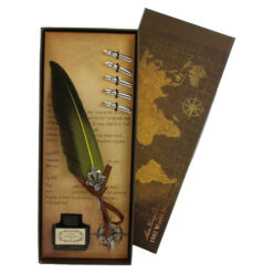 Set de caligrafie vintage cu pana, cerneala si 5 penite World Map