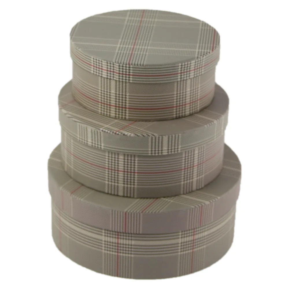 Set 3 cutii rotunde 20x8 CM - Carouri maronii