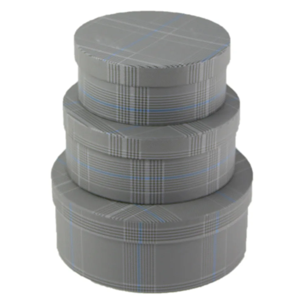 Set 3 cutii rotunde 20x8 CM - Carouri gri