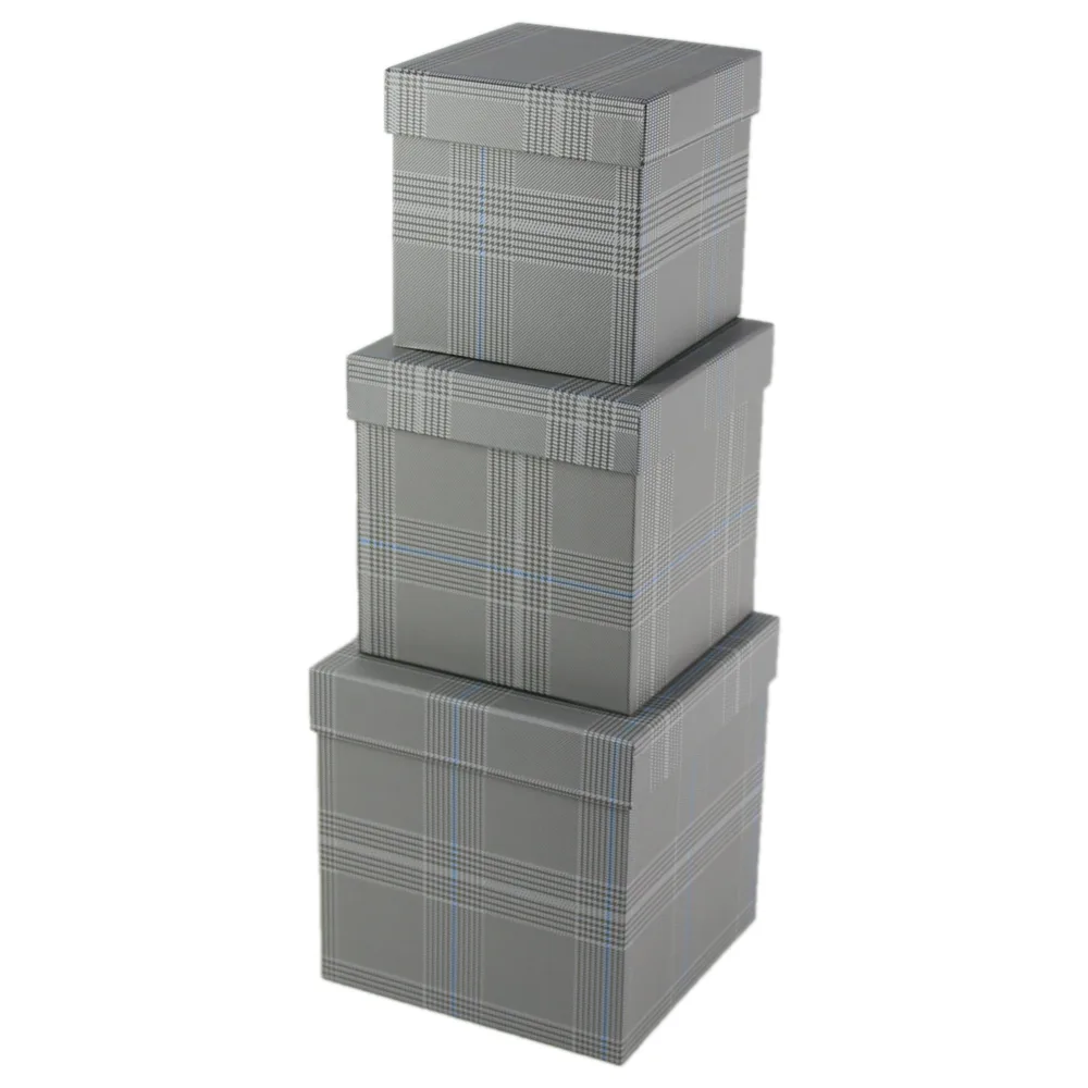 Set 3 cutii patrate 16x16x16 CM - Carouri gri