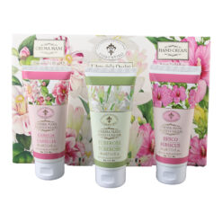 Set cadou cu 3 creme de maini Florentino  100 ml - Camelie, Tubaroza, Hibiscus