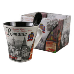 Alternative view of Cana din ceramica cu lingurita "Romania" 90 ml castele / Stema Romaniei, cu cutie decorativa