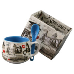 Alternative view of Cana din ceramica cu lingurita "Romania" 90 ml Castele si monumente, cu cutie decorativa