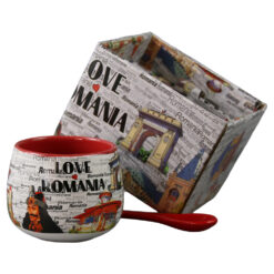 Alternative view of Cana din ceramica cu lingurita "Love Romania" 90 ml castele / Vlad Tepes, cu cutie decorativa