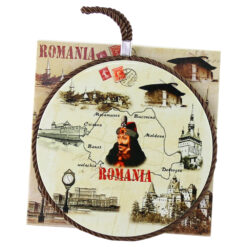 Decor perete rotund din ceramica Romania 17 cm Harta Romaniei