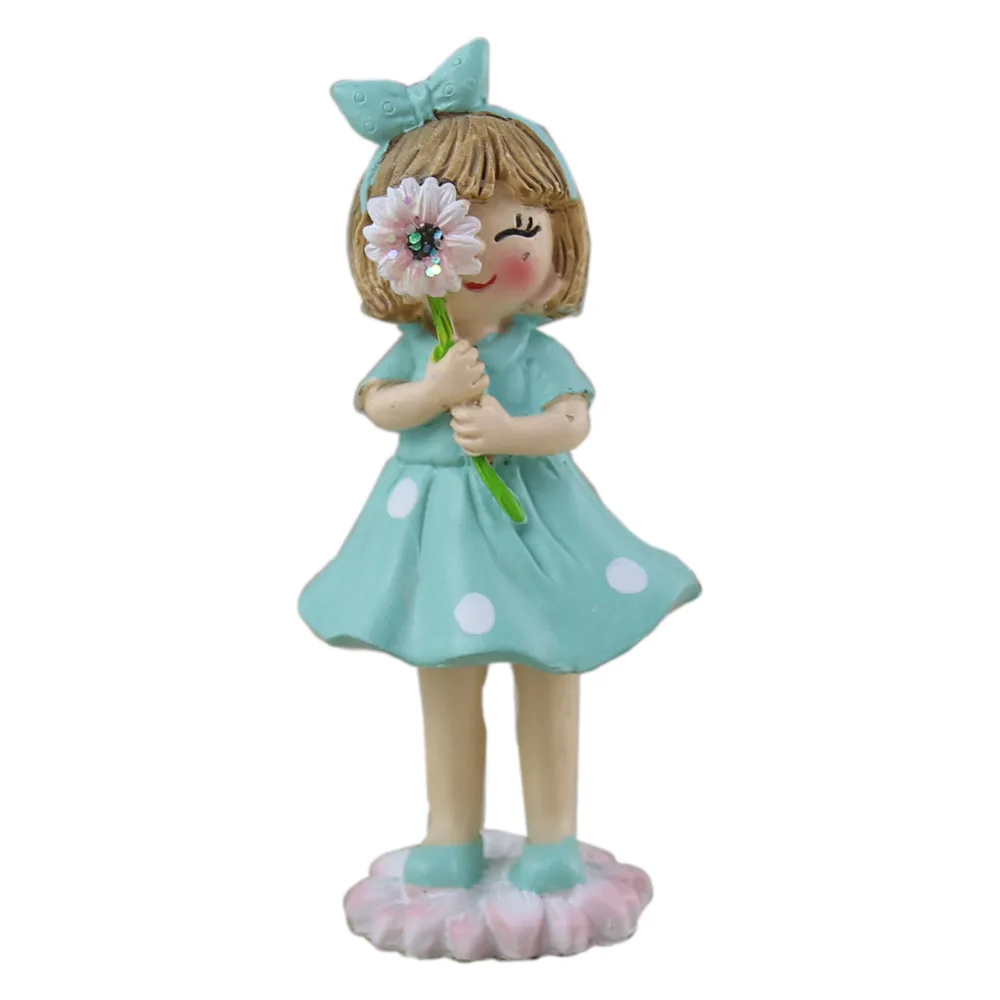 Figurina Fata din rasina cu floare 10 CM, turcoaz