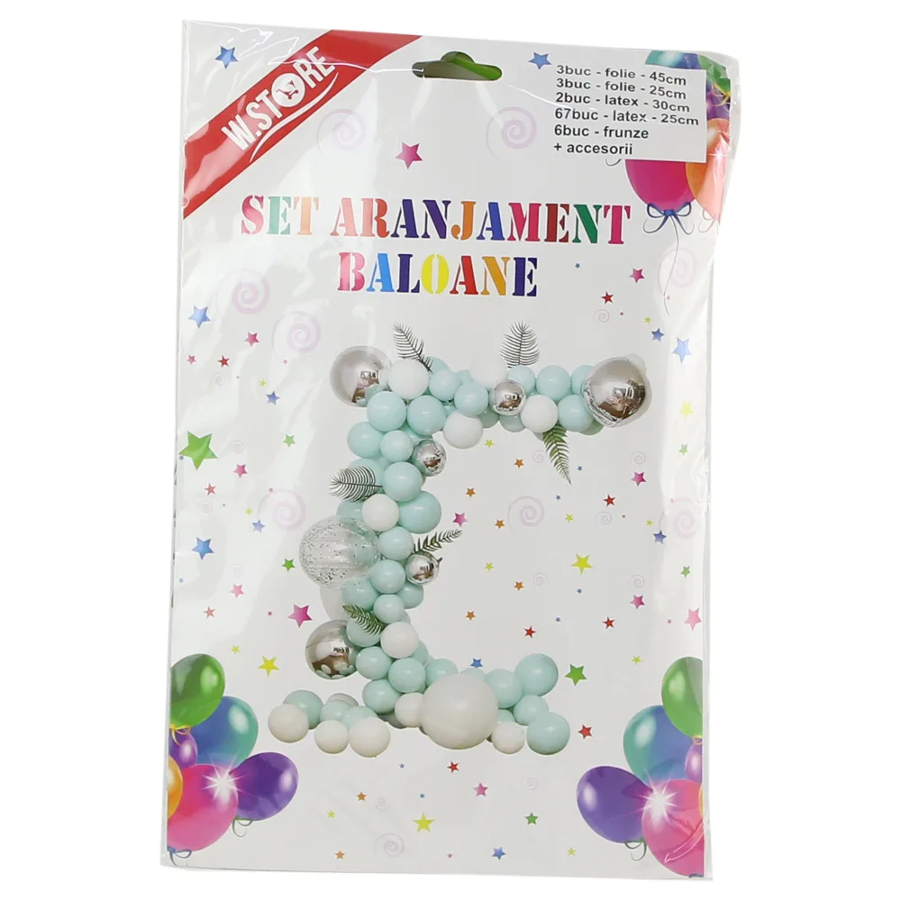 Set aranjament party cu 75 baloane + 6 frunze + accesorii