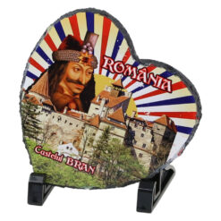 Placa din ardezie Castelul Bran 14 x 14 cm, inima, Romania