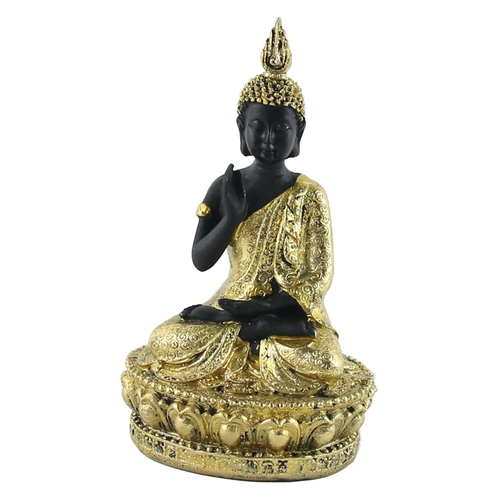 Statueta Buddha, 15 CM, din rasina, Negru/auriu - imagine 2