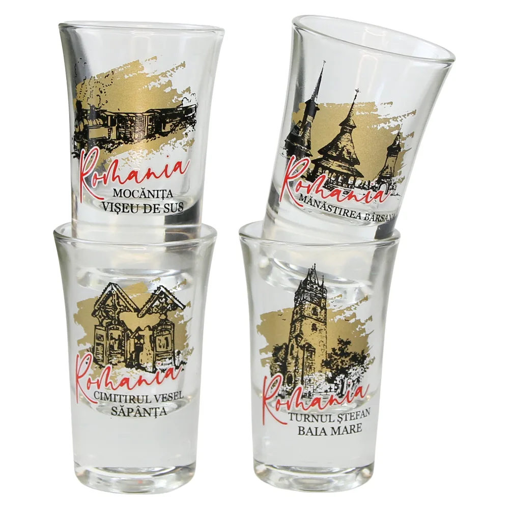 Set 4 pahare din sticla Maramures 35 ml, Romania