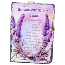 Placa de perete din ardezie "Binecuvantarea Casei" 14 x 19 cm cu lavanda