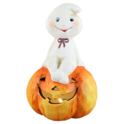 Dovleac Halloween din ceramica cu fantoma si led 21 cm