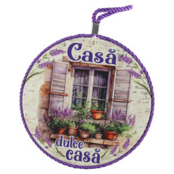 Decor de perete rotund din ceramica "Casa dulce casa..." 17 cm Lavanda