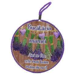 Decor de perete rotund din ceramica "Bucataria Mamei..." 17 cm Lavanda
