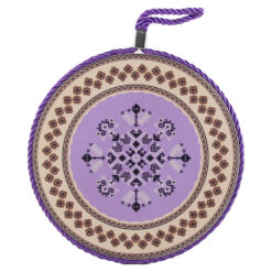 Decor de perete rotund din ceramica 17 cm Mov cu motive traditionale