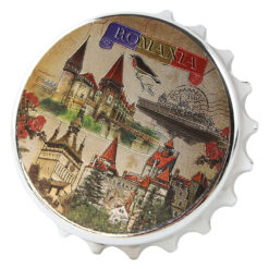 Magnet de frigider metalic cu desfacator "Romania 7.5 cm  Castele