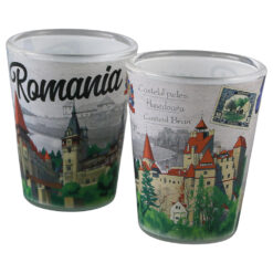 Alternative view of Set 2 pahare tarie din sticla "Romania" Castelul Peles / Hunedoara / Bran