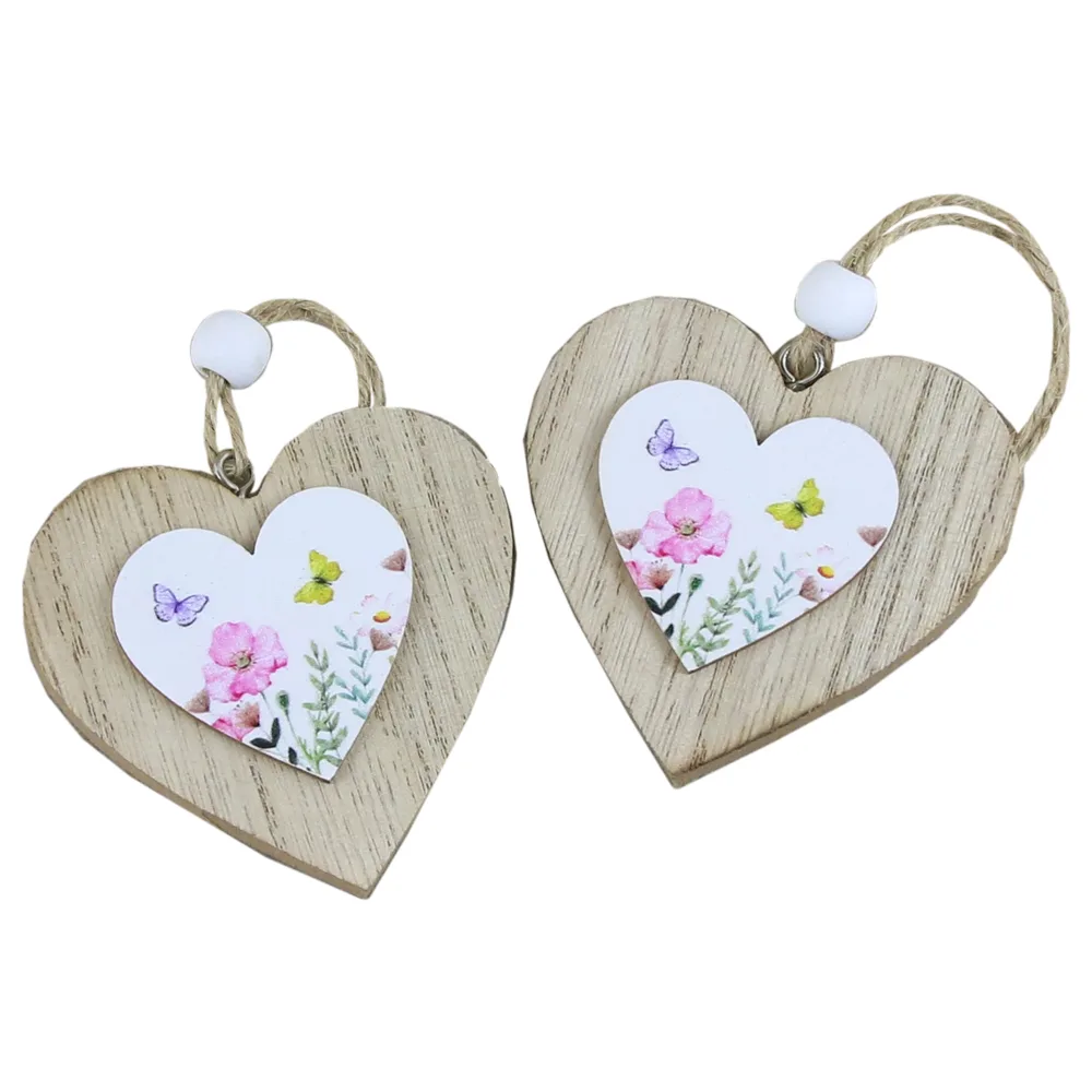Set 2 decoratiuni din lemn 7 CM, Flori - imagine 2