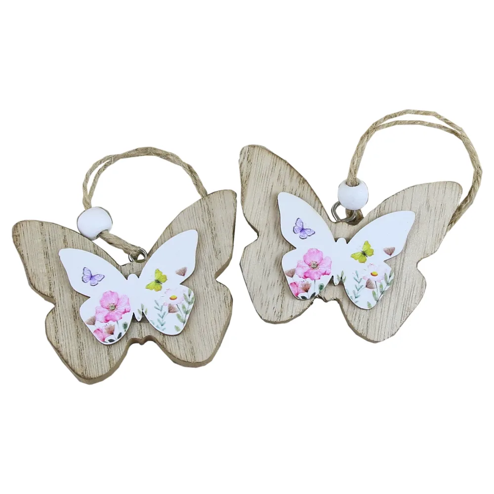 Set 2 decoratiuni din lemn 7 CM, Flori - imagine 3