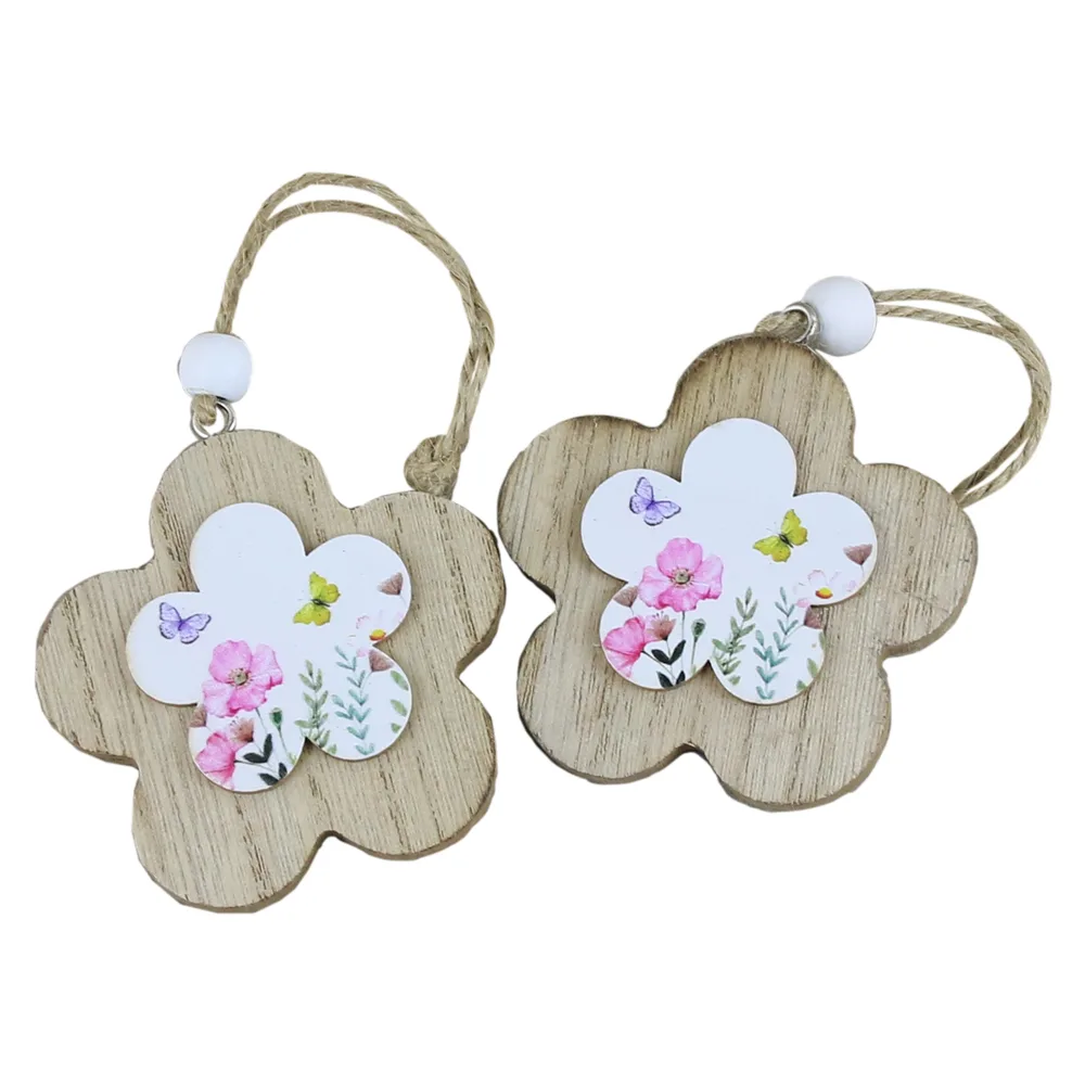 Set 2 decoratiuni din lemn 7 CM, Flori - imagine 4