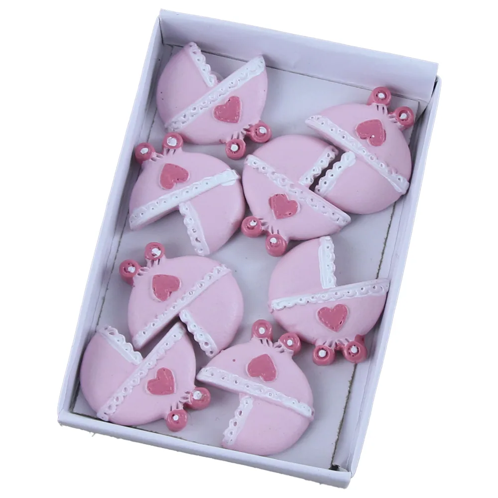 Set 8 decor Carucior bebe din rasina 2.9 CM, roz, autoadezive