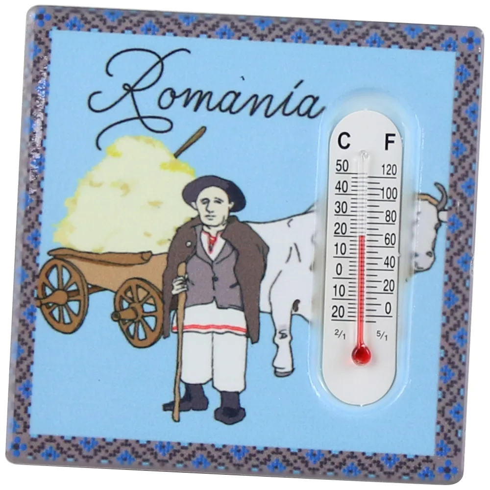 Magnet frigider din ceramica cu termometru Romania, 7.5x7.5 CM - imagine 2
