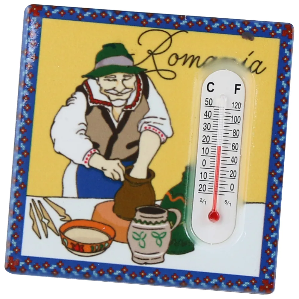 Magnet frigider din ceramica cu termometru Romania, 7.5x7.5 CM - imagine 3