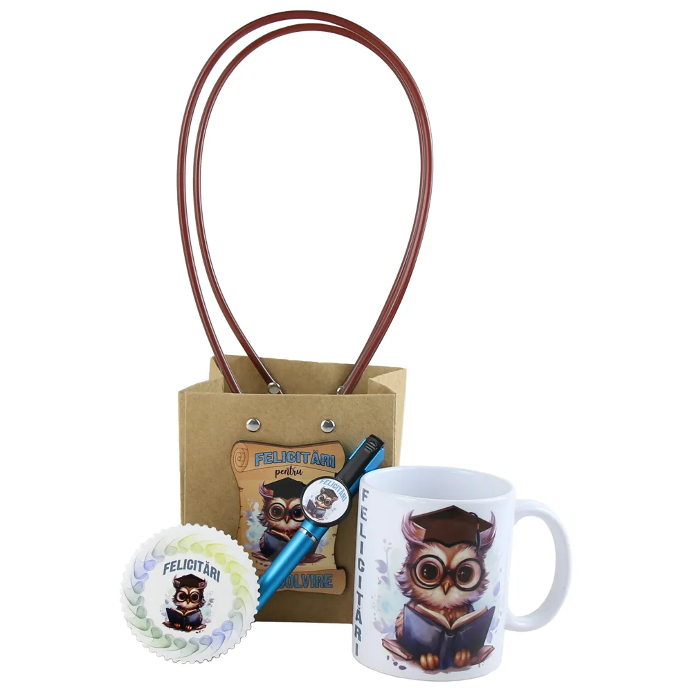 Set cadou de Absolvire 4 piese - Cana, magnet, pix touchscreen cu punga cadou, Albastru