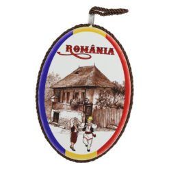 Decor perete oval din ceramica Romania 13 x 19 cm Dansaori tricolor