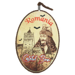 Decor de perete oval din ceramica Castelul Bran 13 x 19 cm, Romania