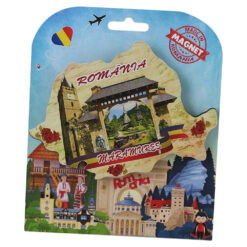 Magnet decorativ din lemn Maramures 10 x 7 cm, Harta Romaniei cu florare