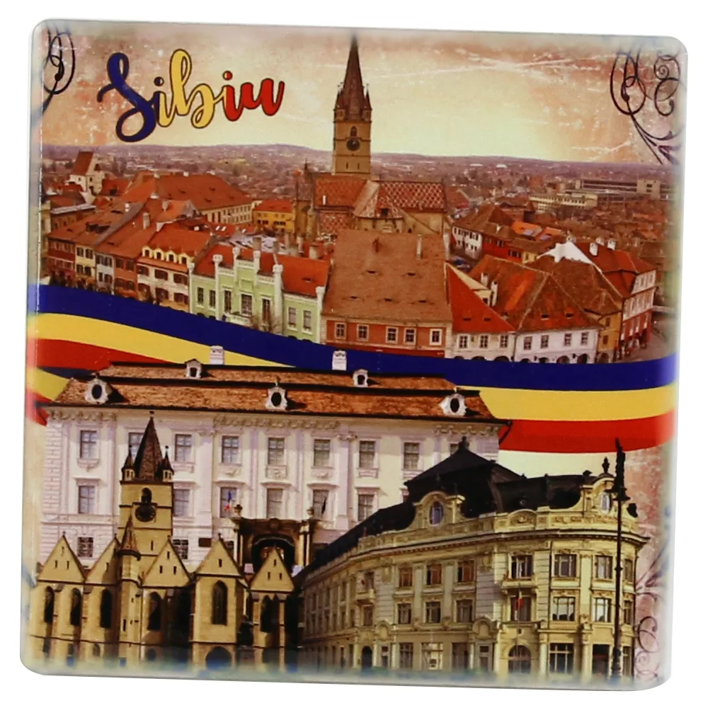 Magnet de frigider din ceramica Sibiu 7.5x7.5 cm