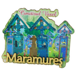 Magnet de frigider din lemn Maramures 9 x 7.5 cm, Cimitirul Vesel