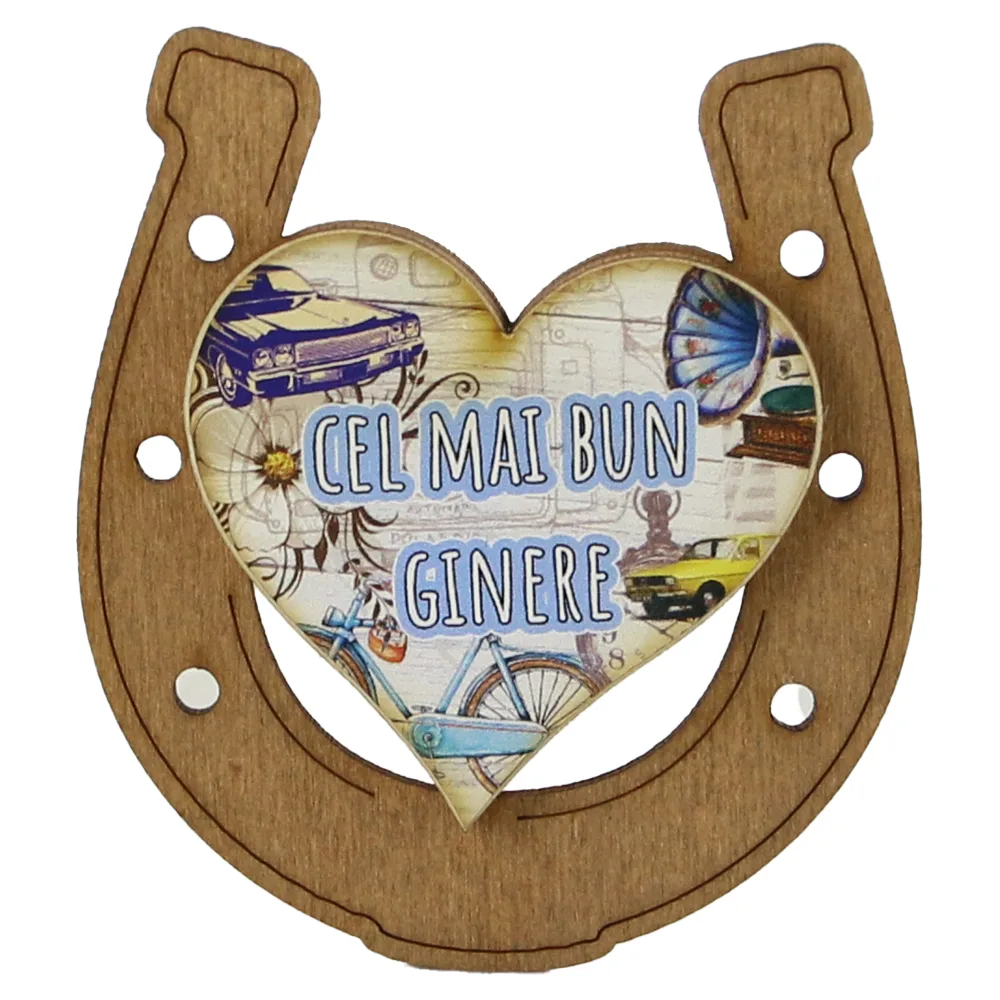 Magnet frigider din lemn "Cel mai bun Ginere" 7x8 CM, Potcoava