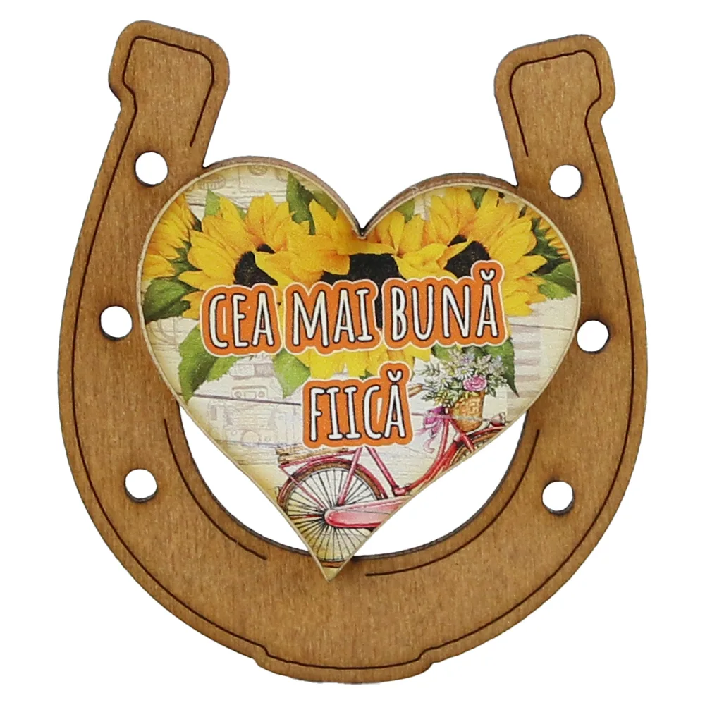 Magnet frigider din lemn "Cea mai buna Fiica" 7x8 CM, Potcoava - imagine 2