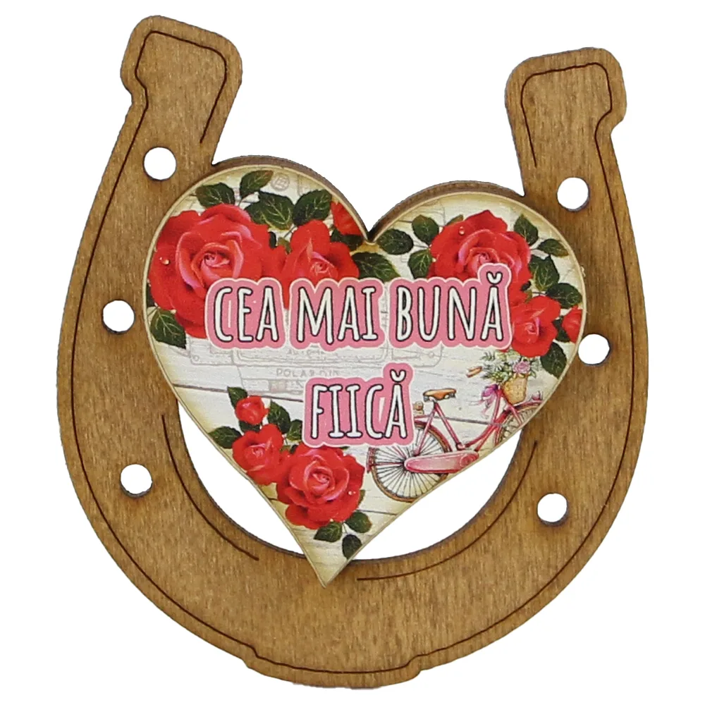 Magnet frigider din lemn "Cea mai buna Fiica" 7x8 CM, Potcoava - imagine 3