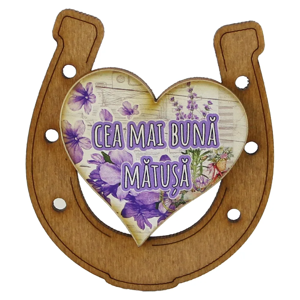 Magnet frigider din lemn "Cea mai buna Matusa" 7x8 CM, Potcoava - imagine 2