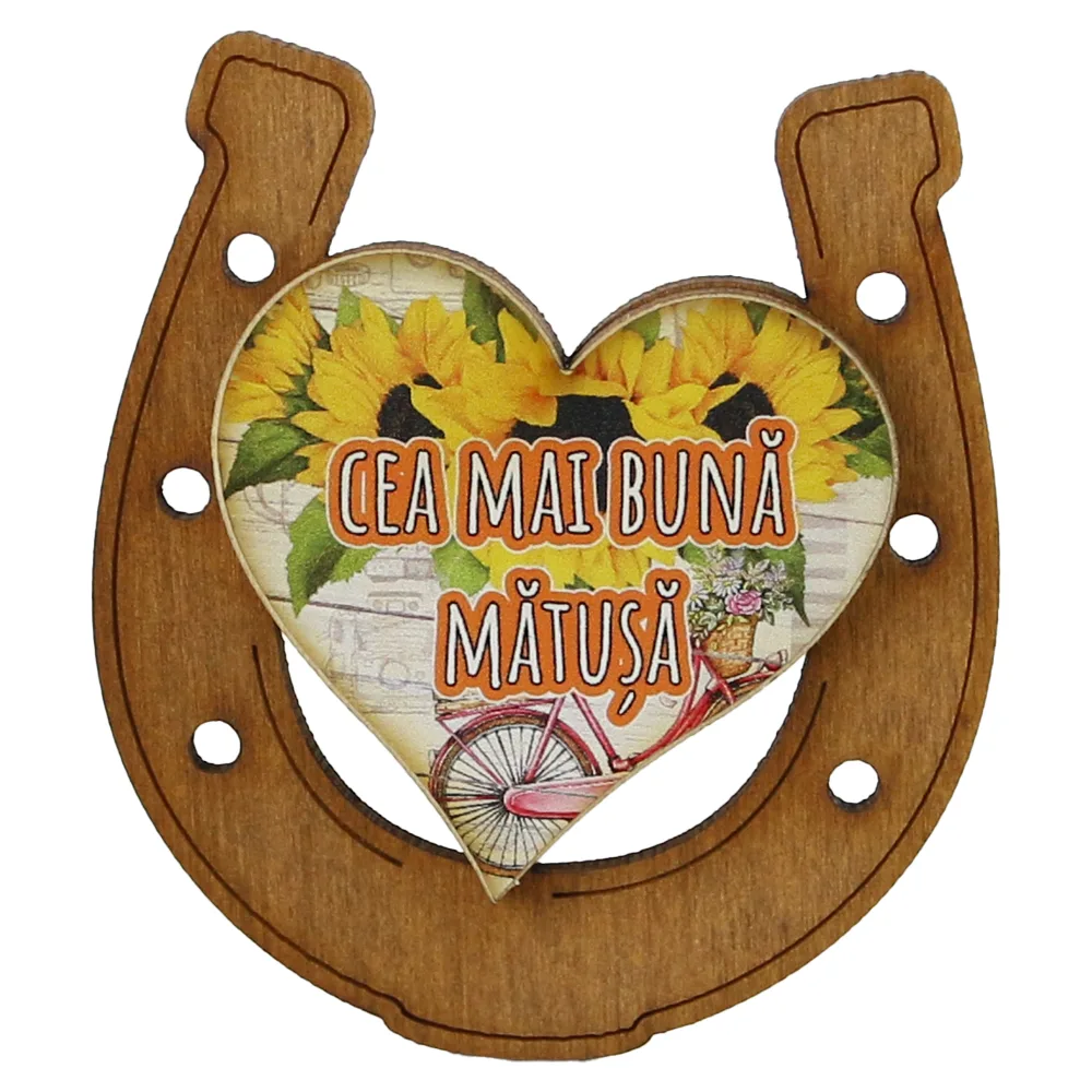 Magnet frigider din lemn "Cea mai buna Matusa" 7x8 CM, Potcoava - imagine 3