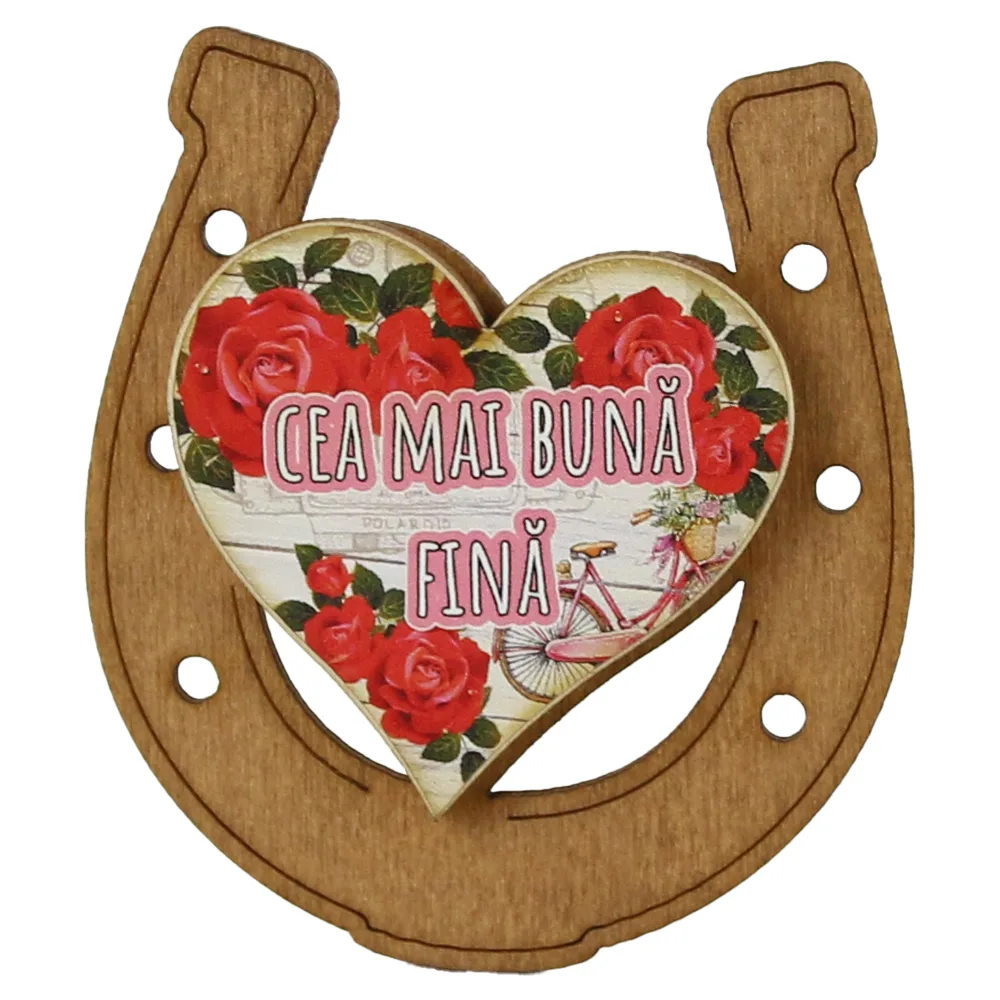Magnet frigider din lemn "Cea mai buna Fina" 7x8 CM, Potcoava - imagine 2