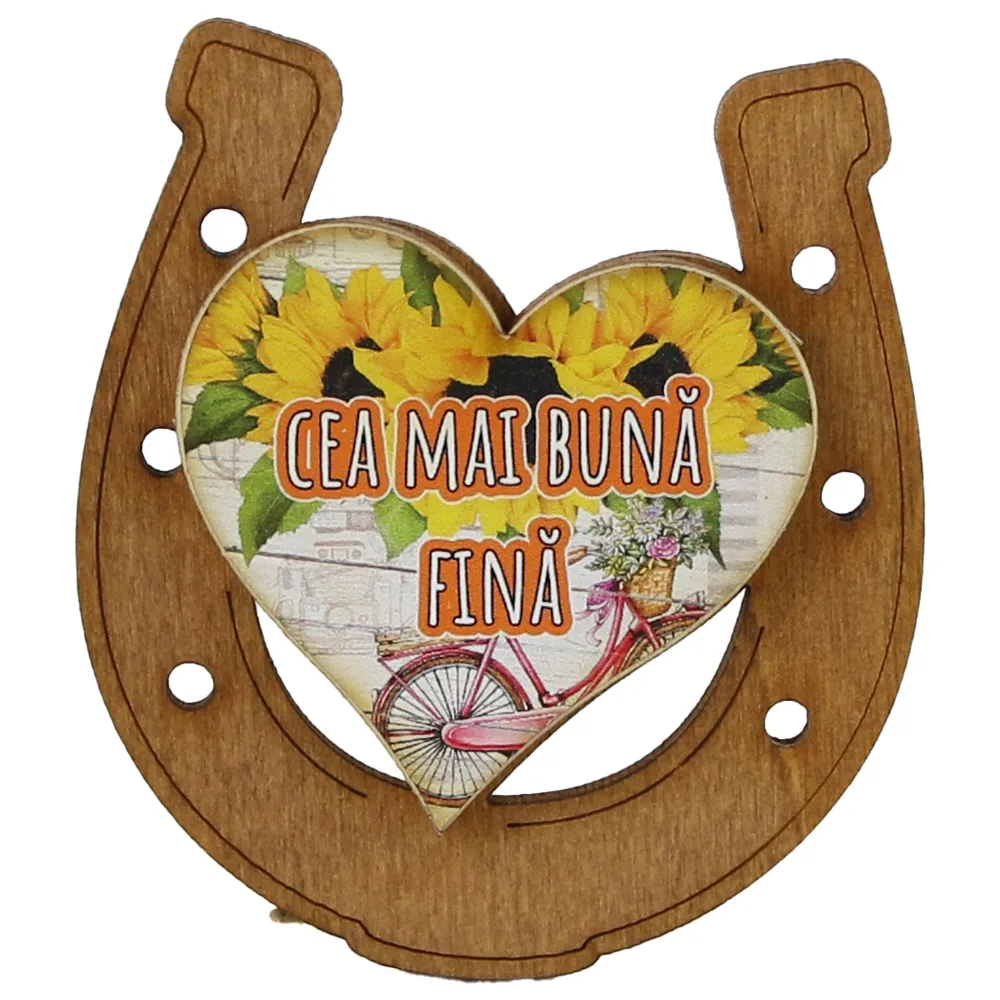 Magnet frigider din lemn "Cea mai buna Fina" 7x8 CM, Potcoava - imagine 3