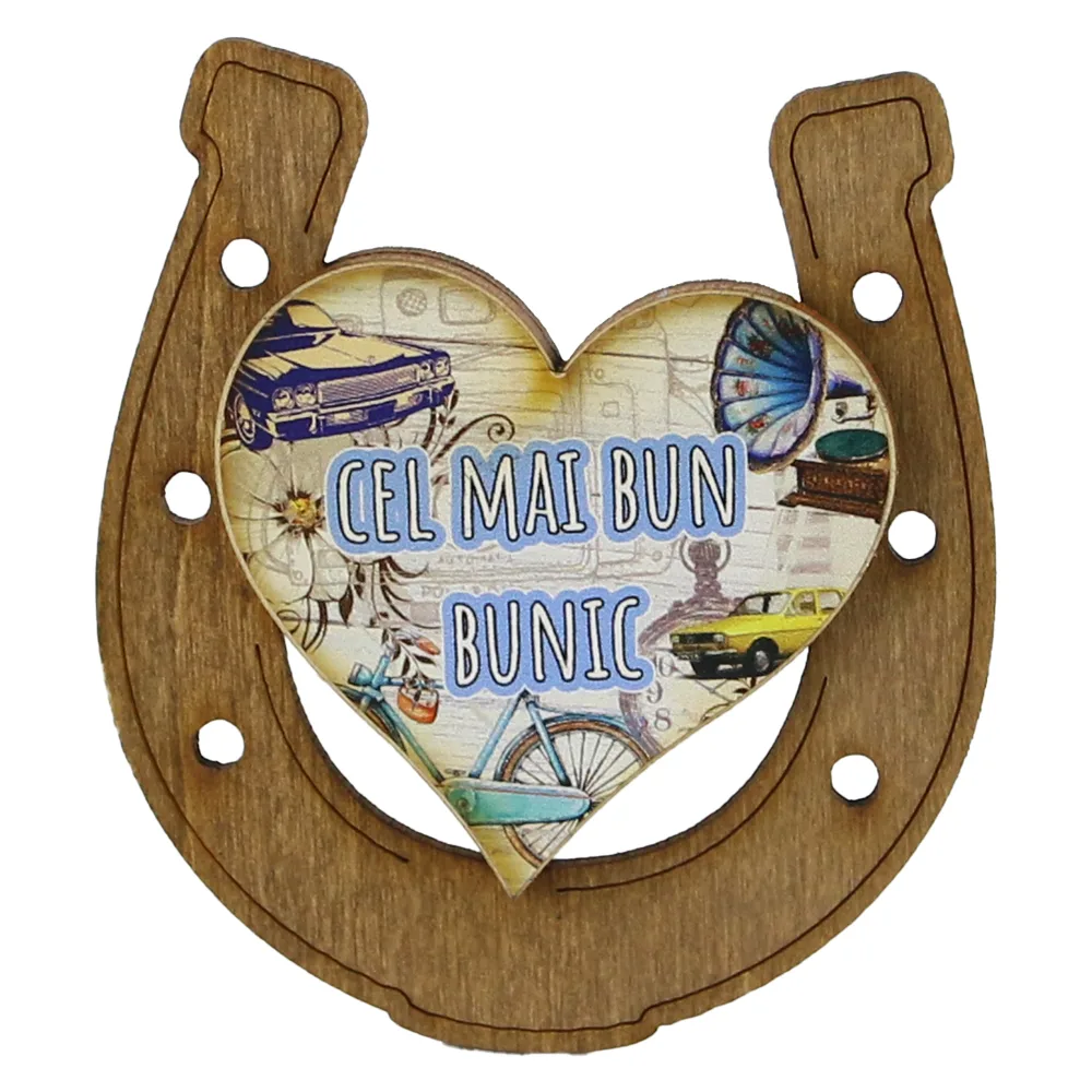 Magnet frigider din lemn "Cel mai bun Bunic" 7x8 CM, Potcoava