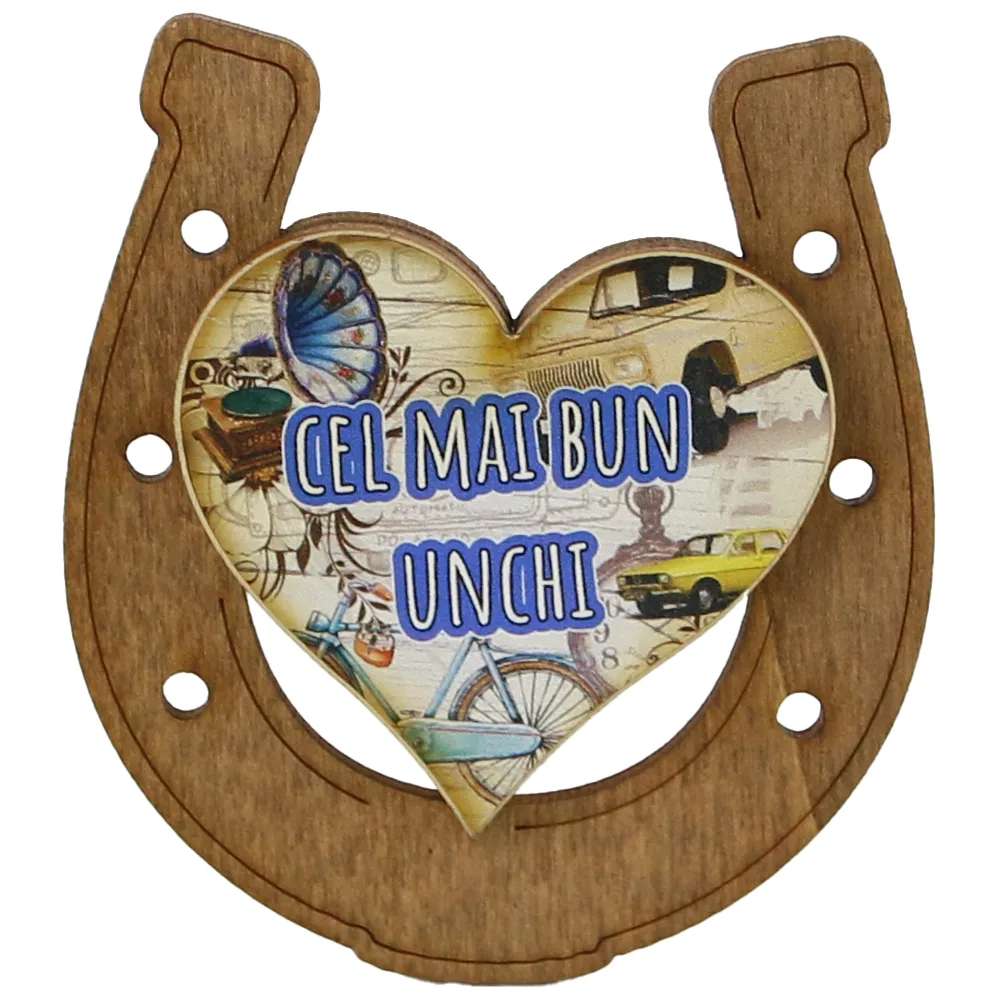Magnet frigider din lemn "Cel mai bun Unchi" 7x8 CM, Potcoava