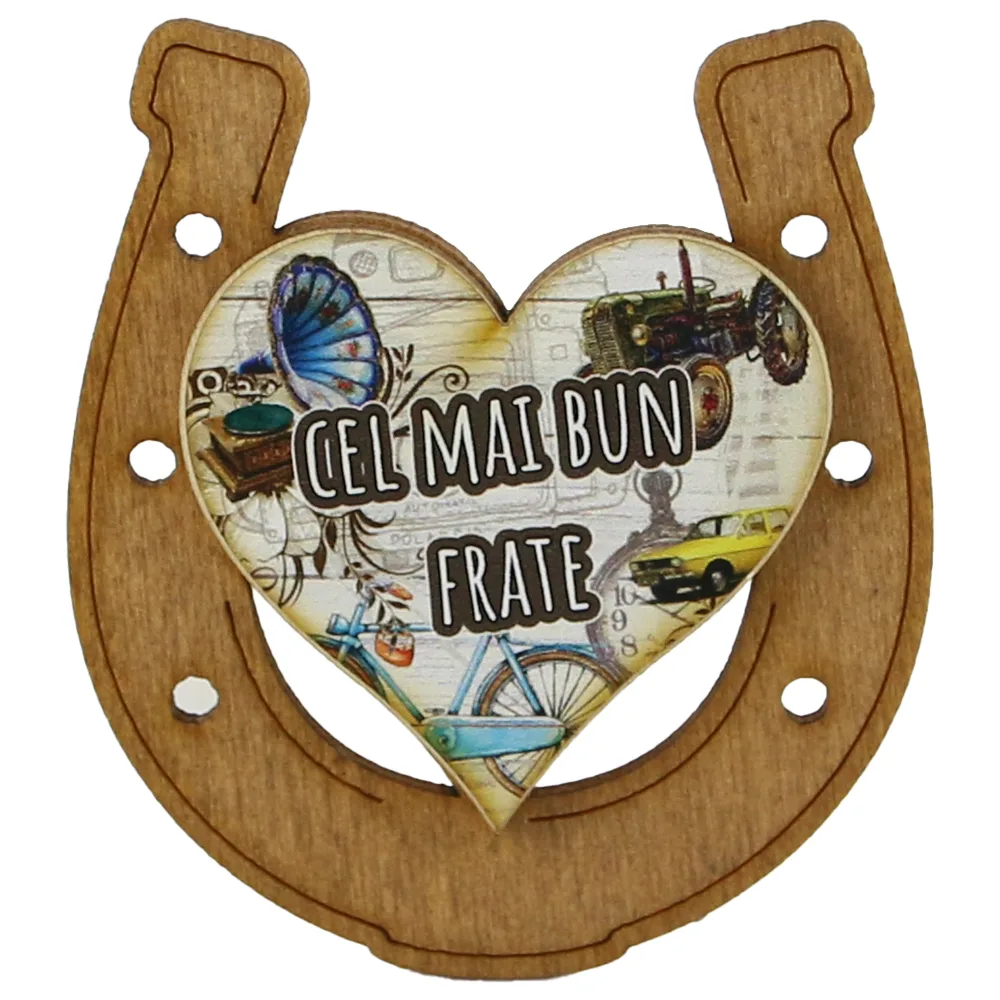 Magnet frigider din lemn "Cel mai bun Frate" 7x8 CM, Potcoava